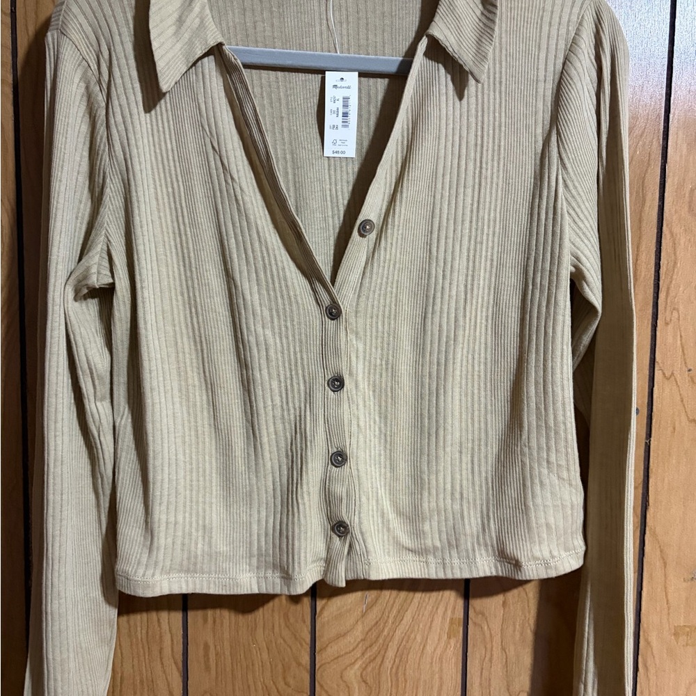 Madewell Beige Ribbed Button-Down Shirt